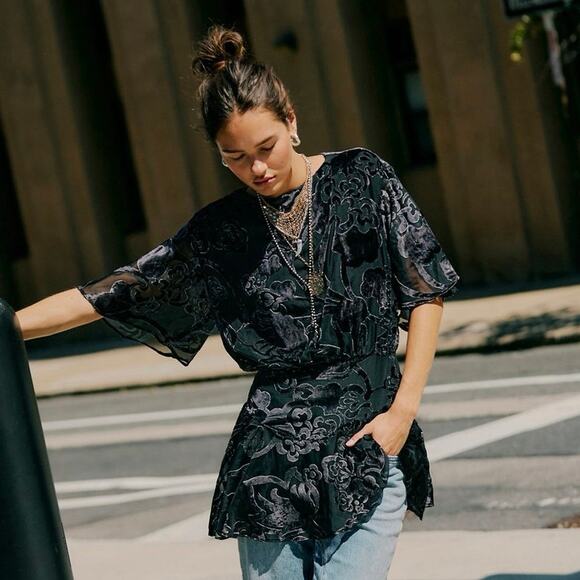 NEW Free People Manuka Burnout Velvet Mini Dress Black Size Small - Picture 1 of 9